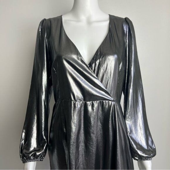 FRENCH CONNECTION Metallic Faux-wrap Mini Dress - 8 - Picture 5 of 7